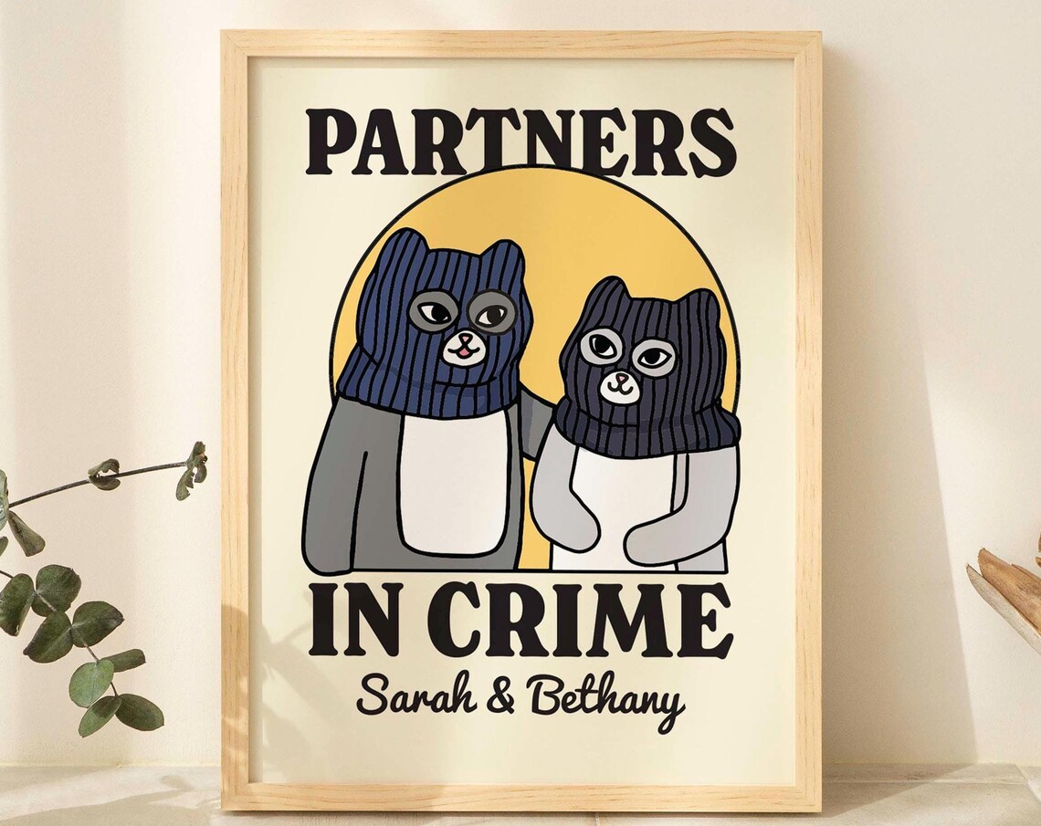 Personalized Partners In Crime Cat Print, Custom Cats