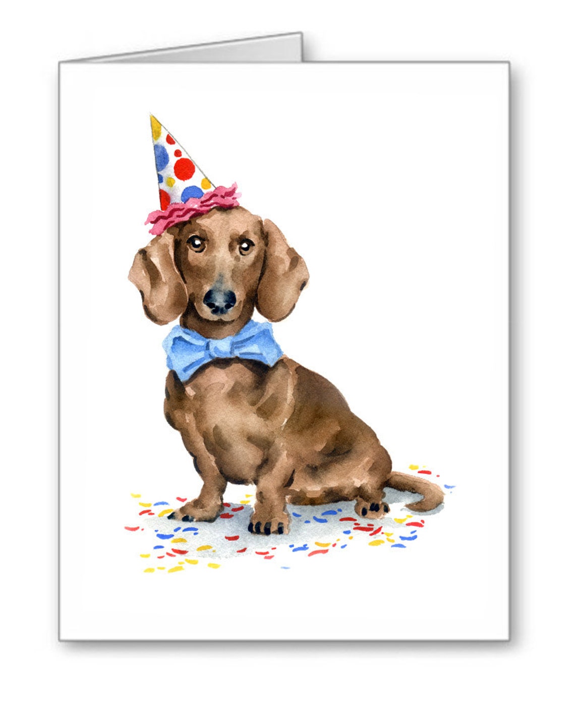 Birthday Dachshund Party Hat Watercolor Greeting Note Card Wall Art