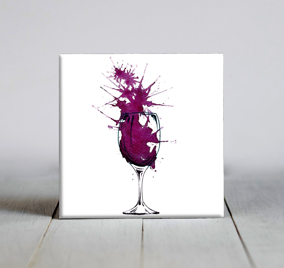 Slender Wine Glass with Explosive Purple Plum Splashes Bold Abstract Watercolor Poster