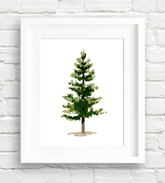 Watercolor Pine Tree Art Print, Nature Wall Decor