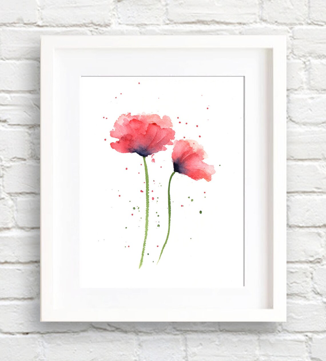 Red Poppies Watercolor Art Print, Floral Decor