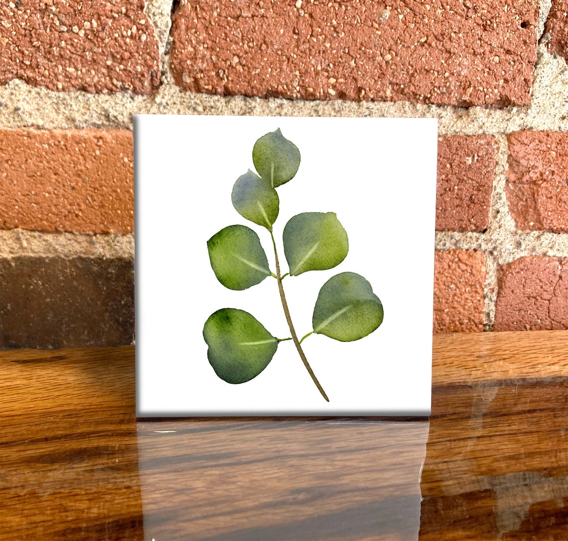 Eucalyptus Branch Watercolor Botanical Ceramic Tile Wall Art