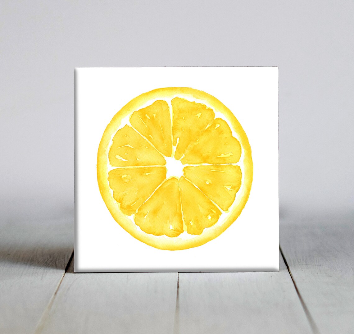 Lemon Decorative Tile Art Print, Fruit Lover Gift