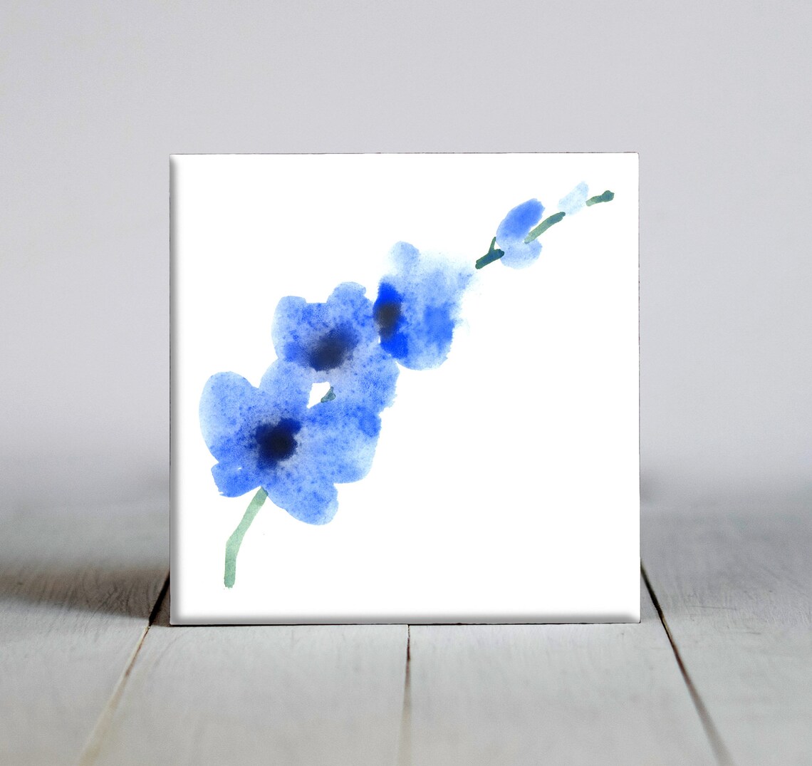 Delicate Blue Orchid Spray Watercolor Floral Botanical Poster