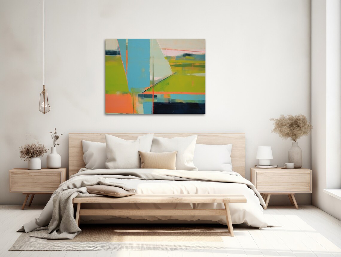 Large Abstract Wall Art Framed Print Modern Abstract Painting Extra Large Teal Green Orange Artwork Vista 2 - Image 2