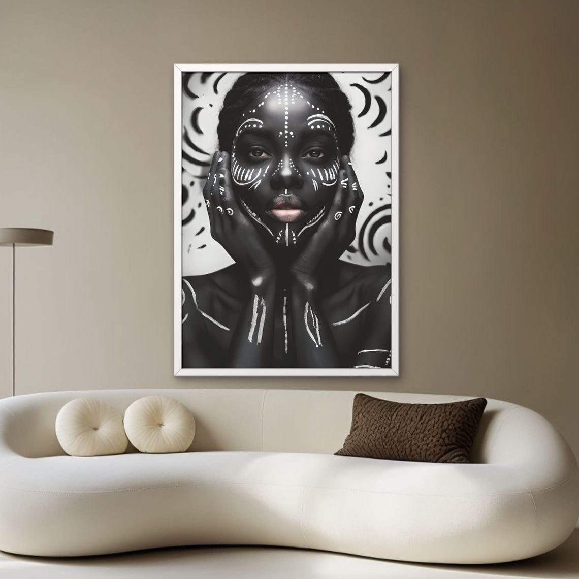 African Tribal Face Paint Portrait Black White Abstract Art Poster