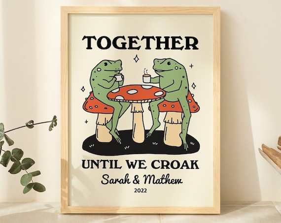 Custom Coffee Frog Retro Mushroom Art Print