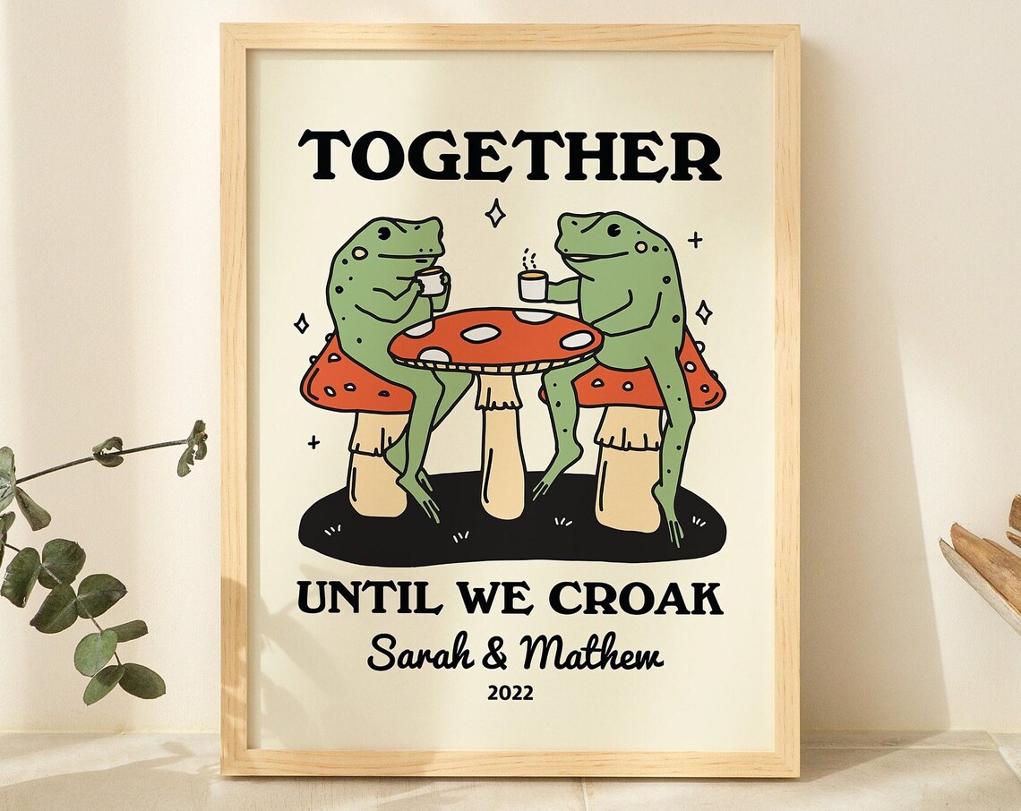 Custom Coffee Frog Retro Mushroom Art Print