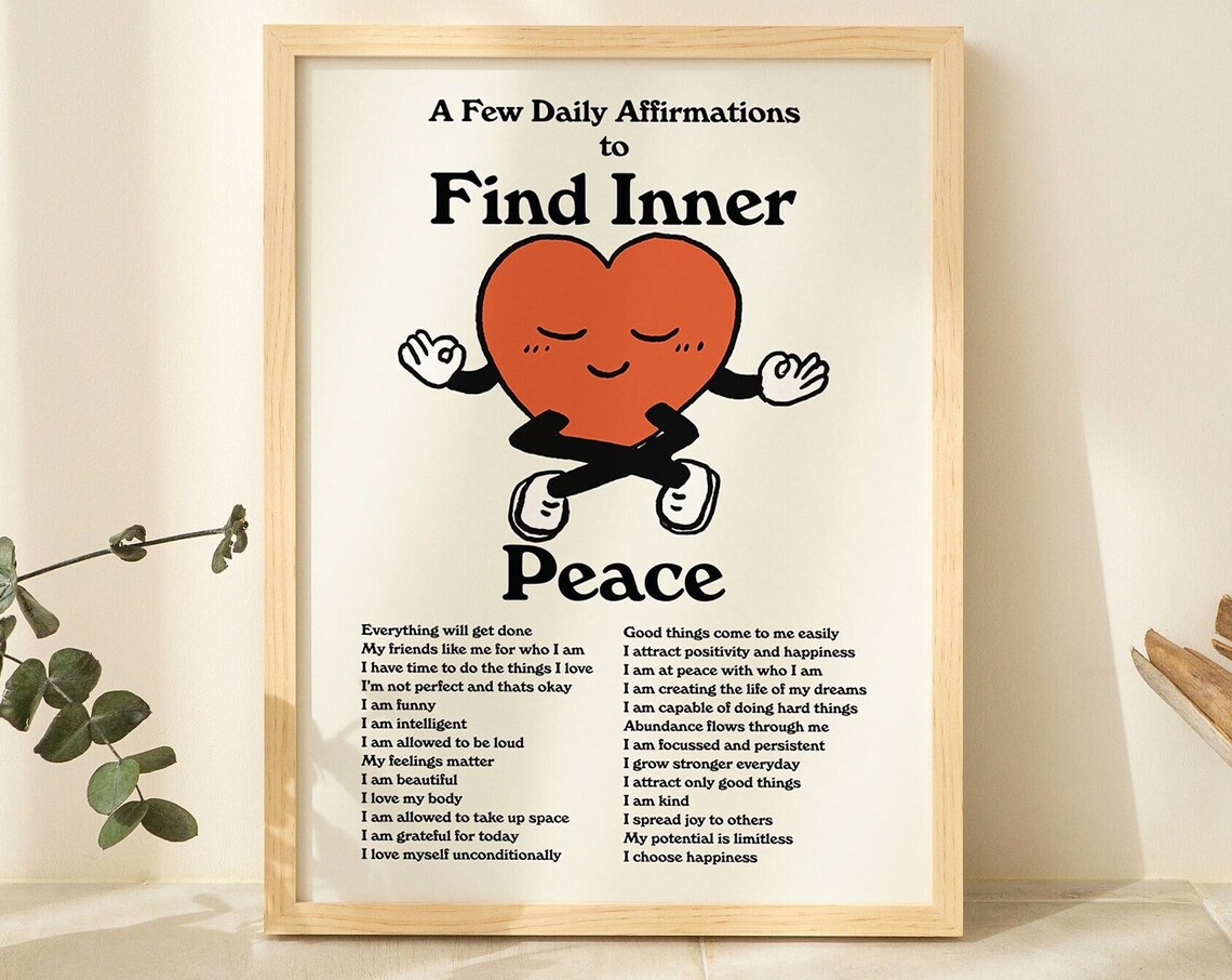 Positive Inner Peace Affirmations Aesthetic Typography Print