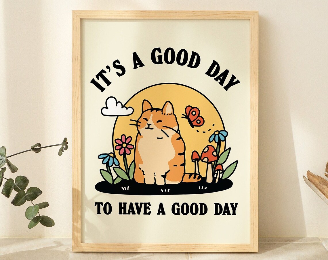Cat Illustration Happiness Quote Cute Kids Classroom Art Print - Image 2
