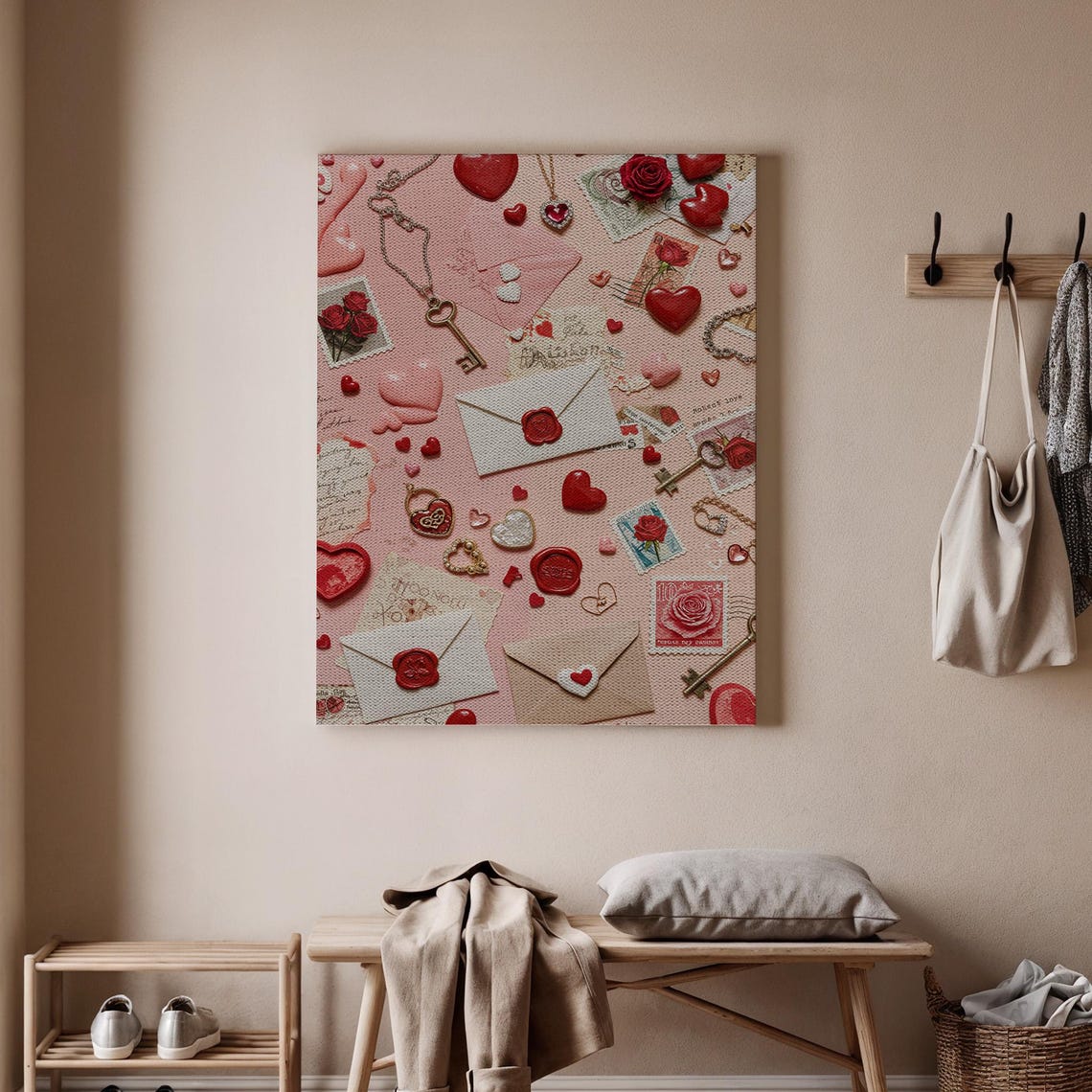 Romantic Love Letters Collage with Hearts and Envelopes Poster
