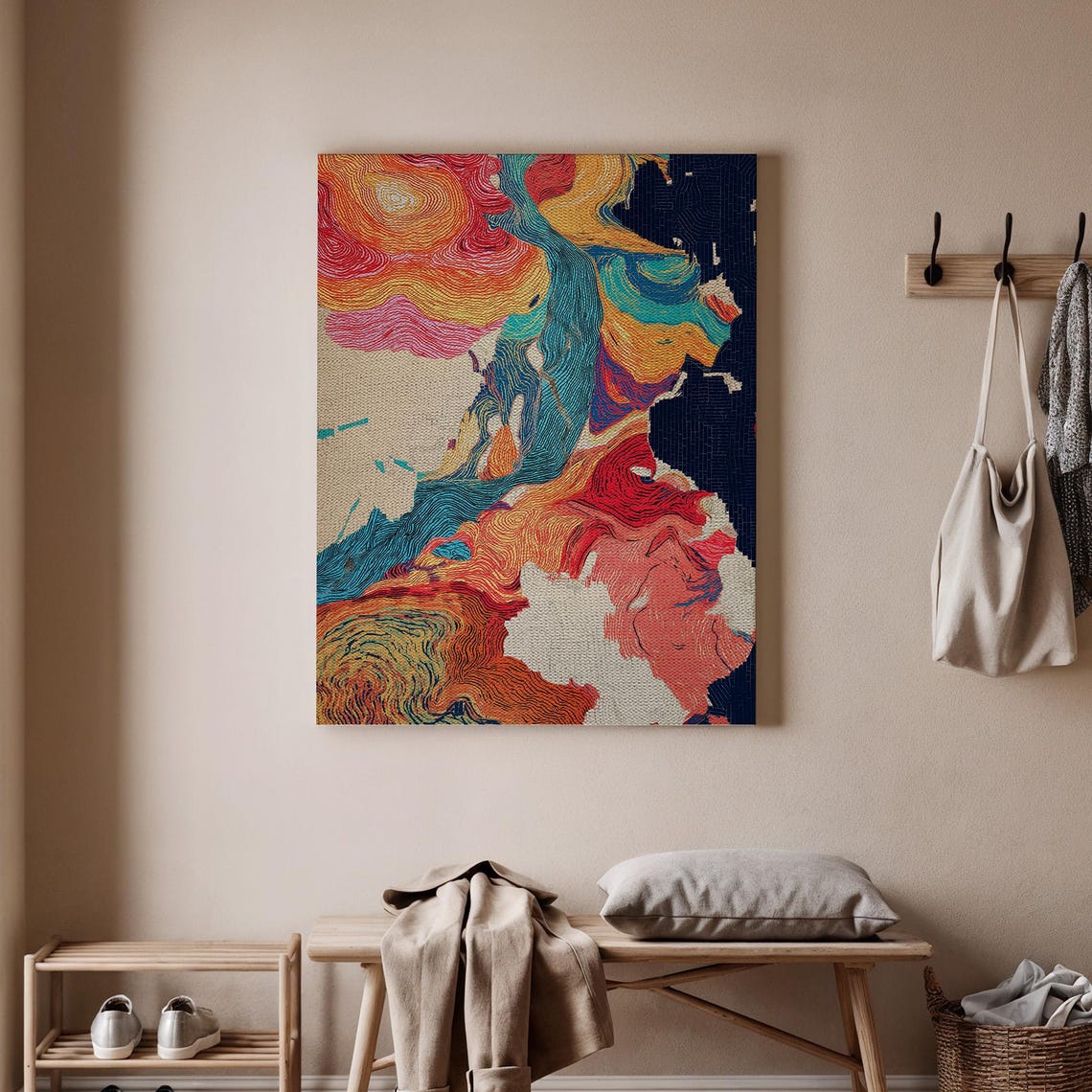 Colorful Abstract Swirl Modern Embroidered Line Art Vibrant Poster