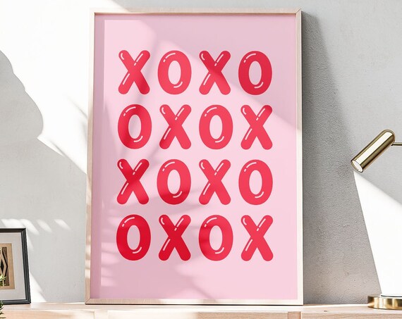 Xoxo Print Hugs And Kisses Pink Wall Art Modern Bedroom Poster Love Typography Sign Cute Dopamine Decor Instant