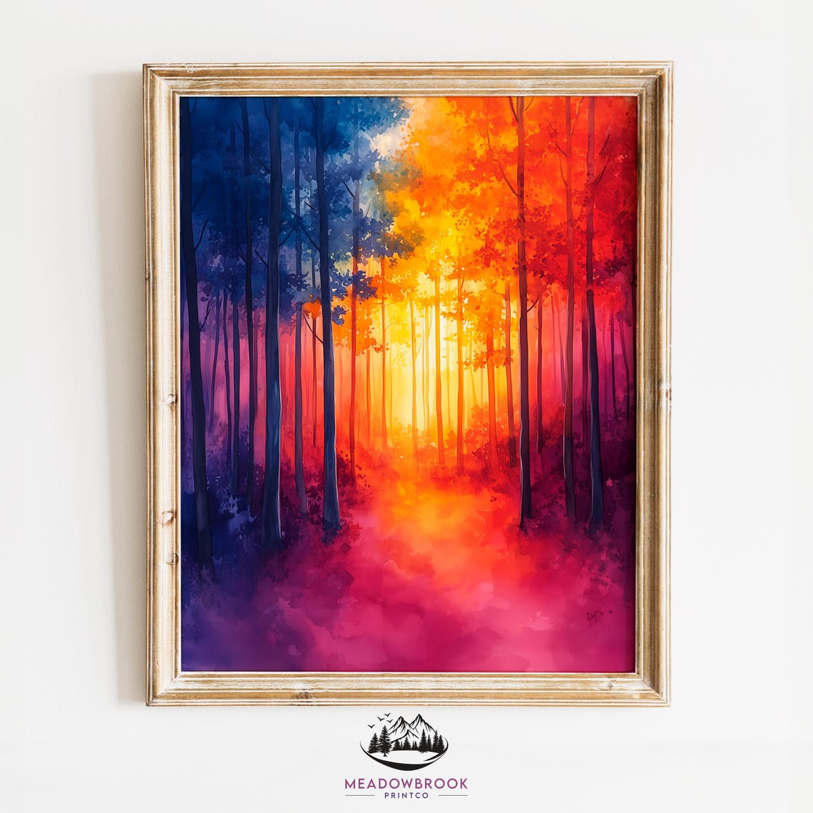 Autumn Woods Vibrant Golden Light Path Colorful Forest Art Poster