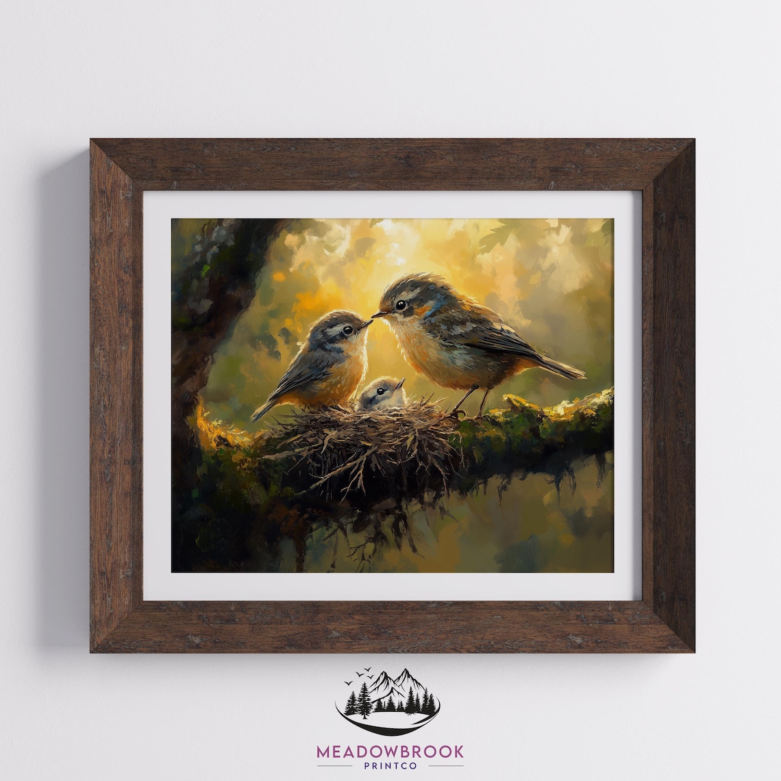 Parent Birds in a Cozy Nest, Vintage Christmas Art Print - Image 2