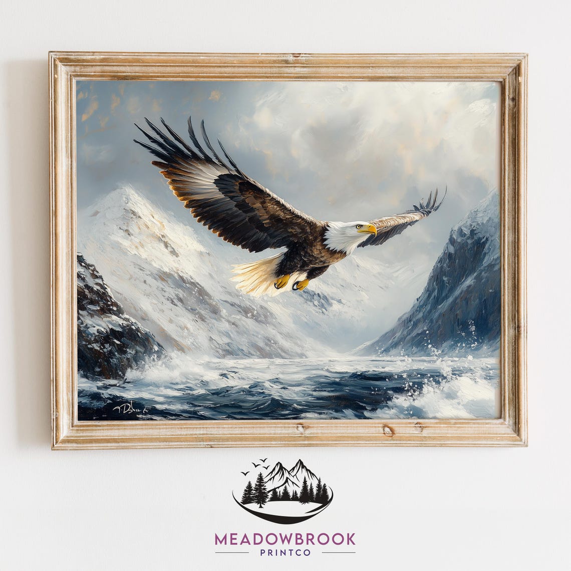 Bald Eagle Flying Over Icy Mountains Winter Wilderness Bird Poster