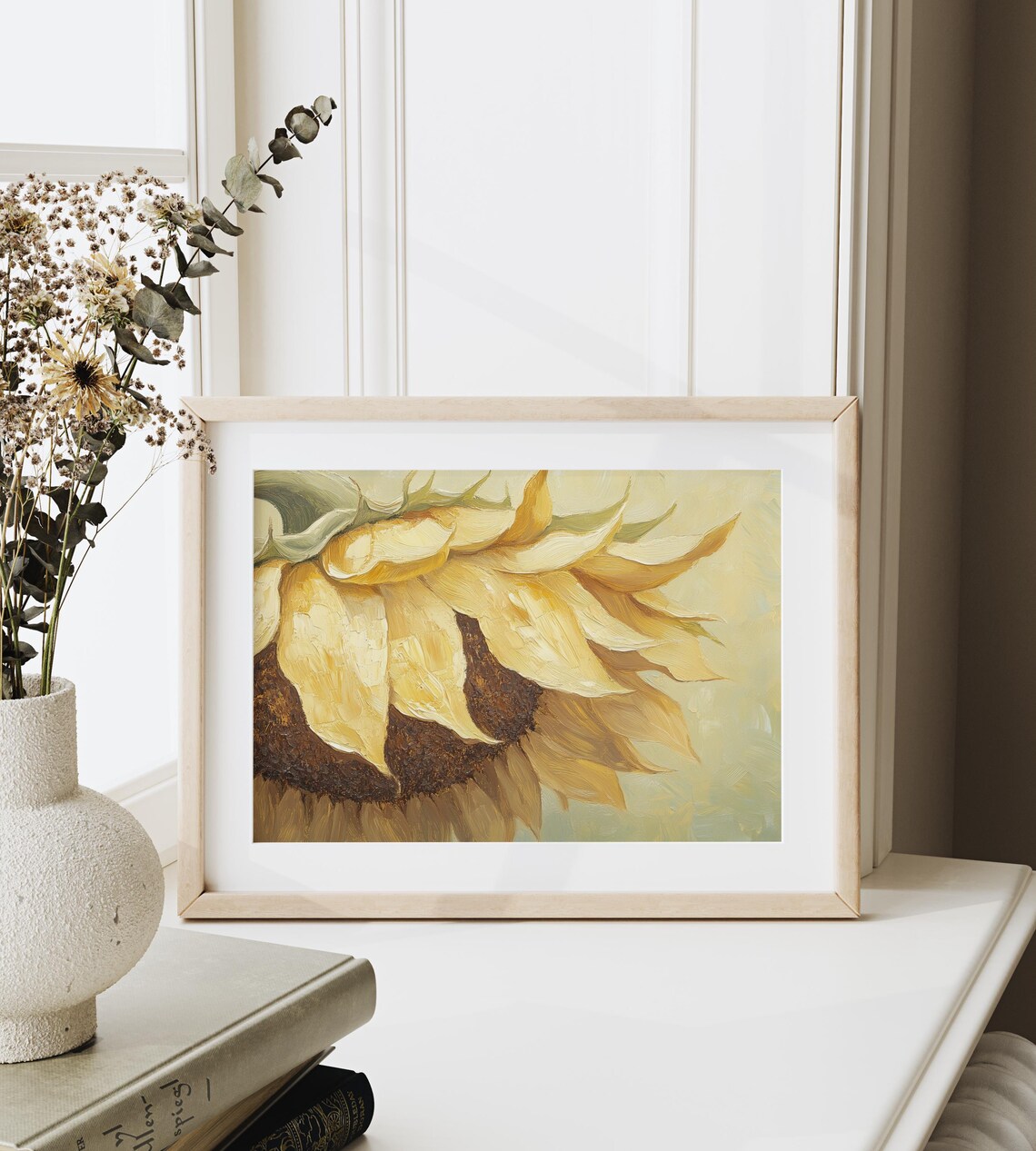 Golden Sunflower Petals Closeup Moody Botanical Floral Wall Art - Image 3