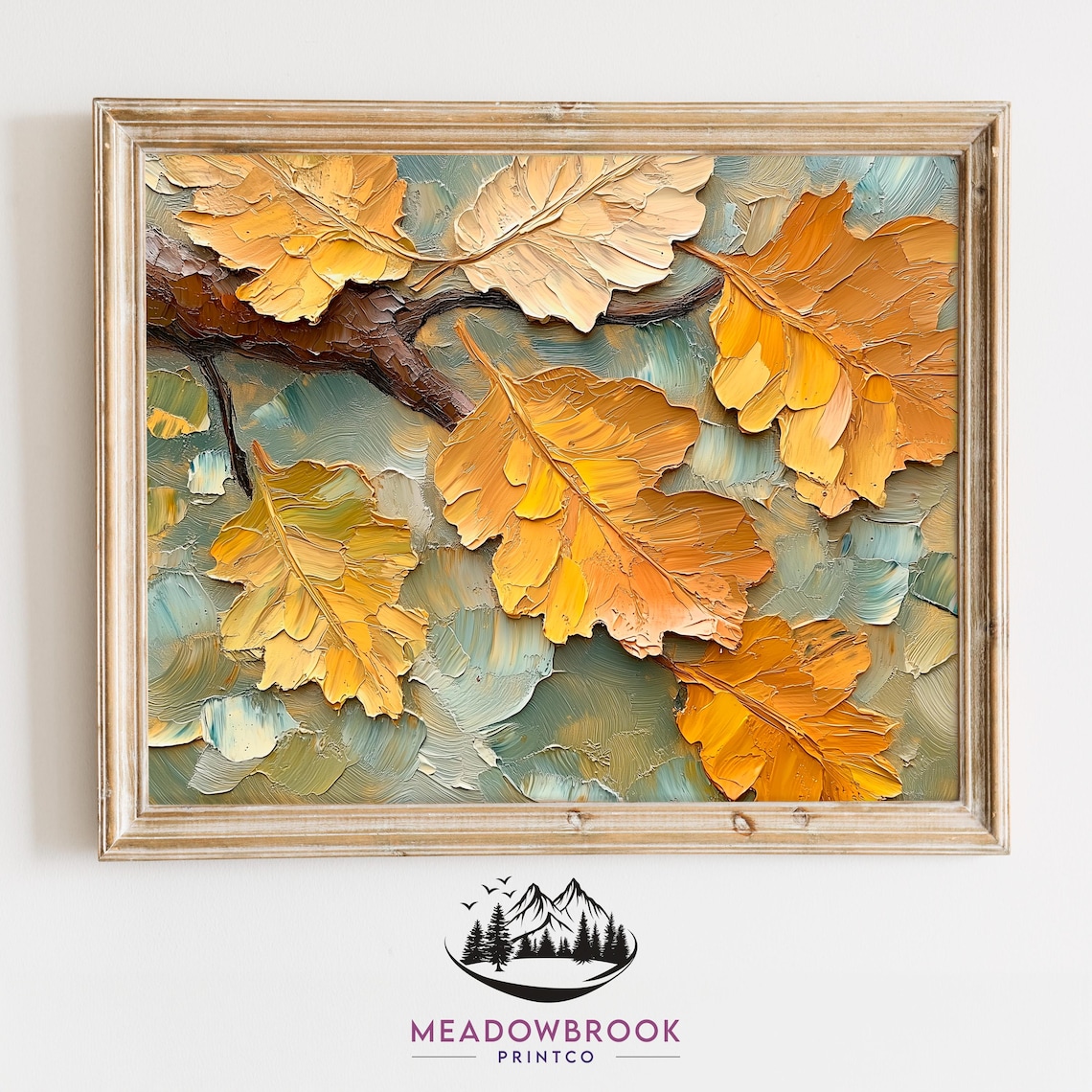 Golden Oak Leaves Impasto Closeup Warm Fall Foliage Botanical Wall Art