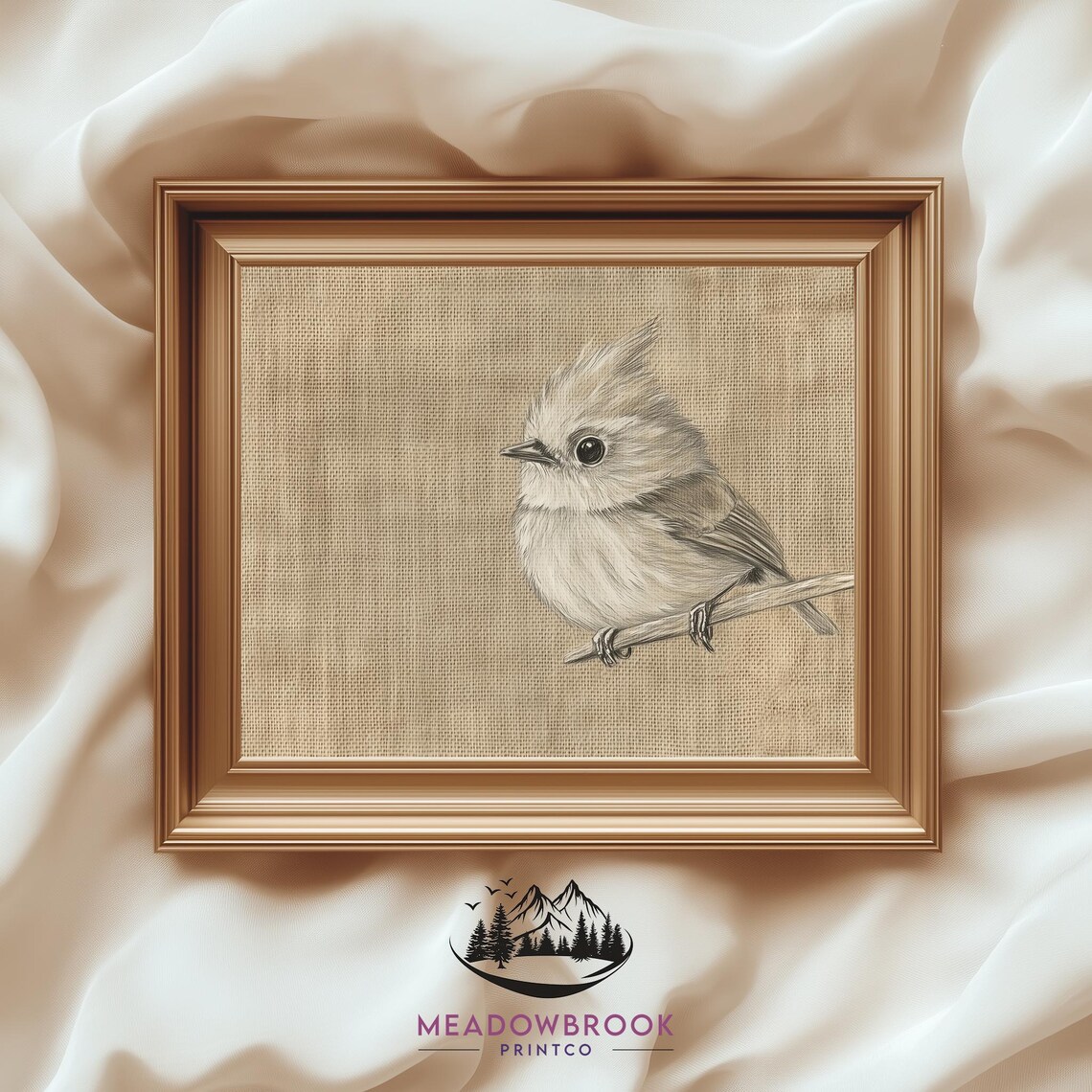 Tufted Titmouse Bird Print, Rustic Farmhouse Decor