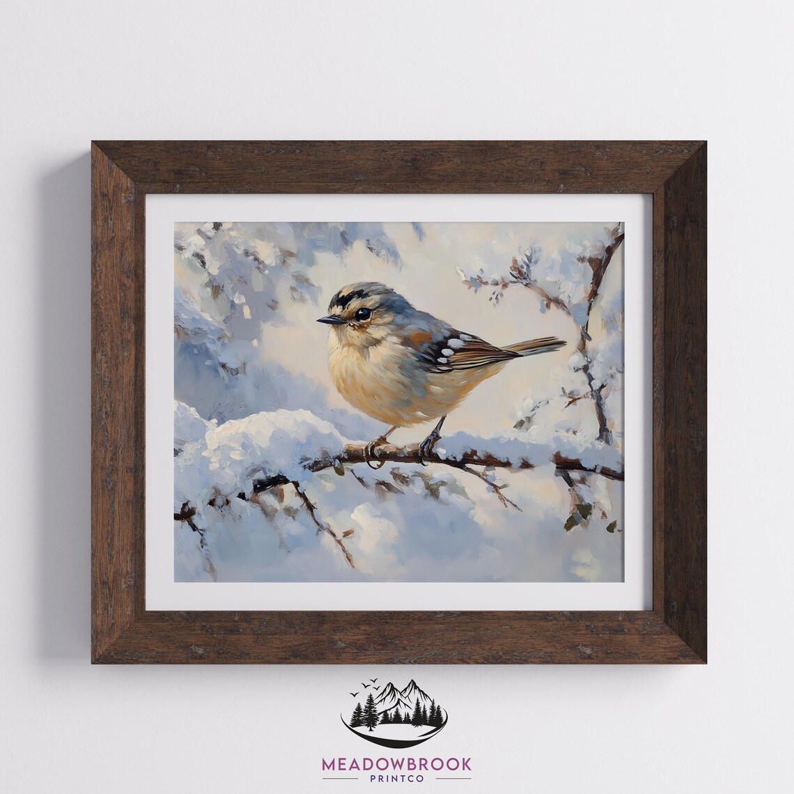 Small Songbird Perched On Snowy Branch Winter Oil Painting Bird Poster - Image 2