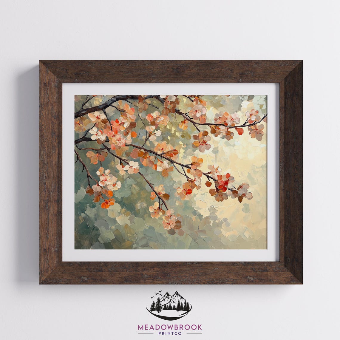 Blushing Apricot Blossom Branches Textured Spring Floral Wall Art - Image 2