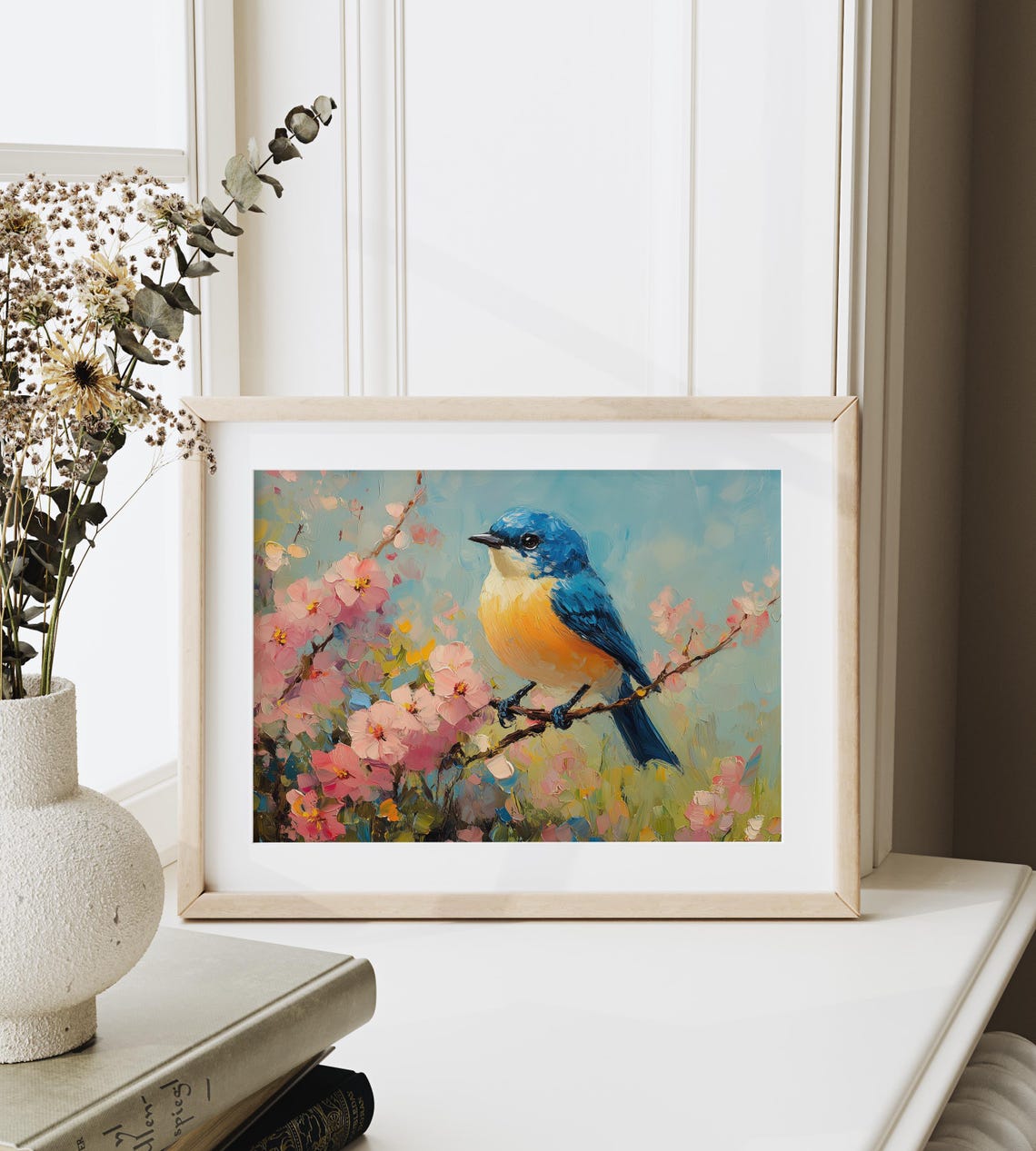 Bluebird On Blossoming Branch Pink Cherry Blossoms Spring Poster - Image 3