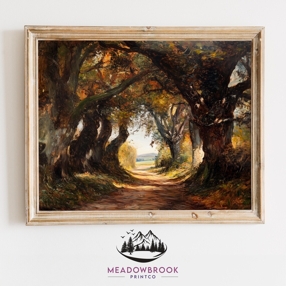 Country Lane Through Giant Oak Trees Autumn Rustic Vintage Art Print