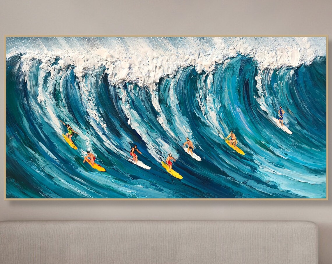 Original Surf Wall Art, Blue Ocean Waves Painting