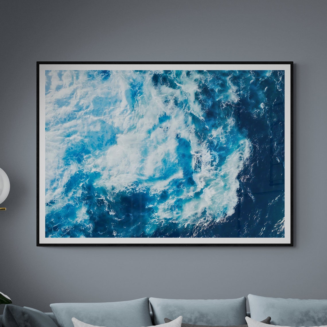 Aerial Ocean Waves Swirling Blue Sea Photography Abstract Wall Art