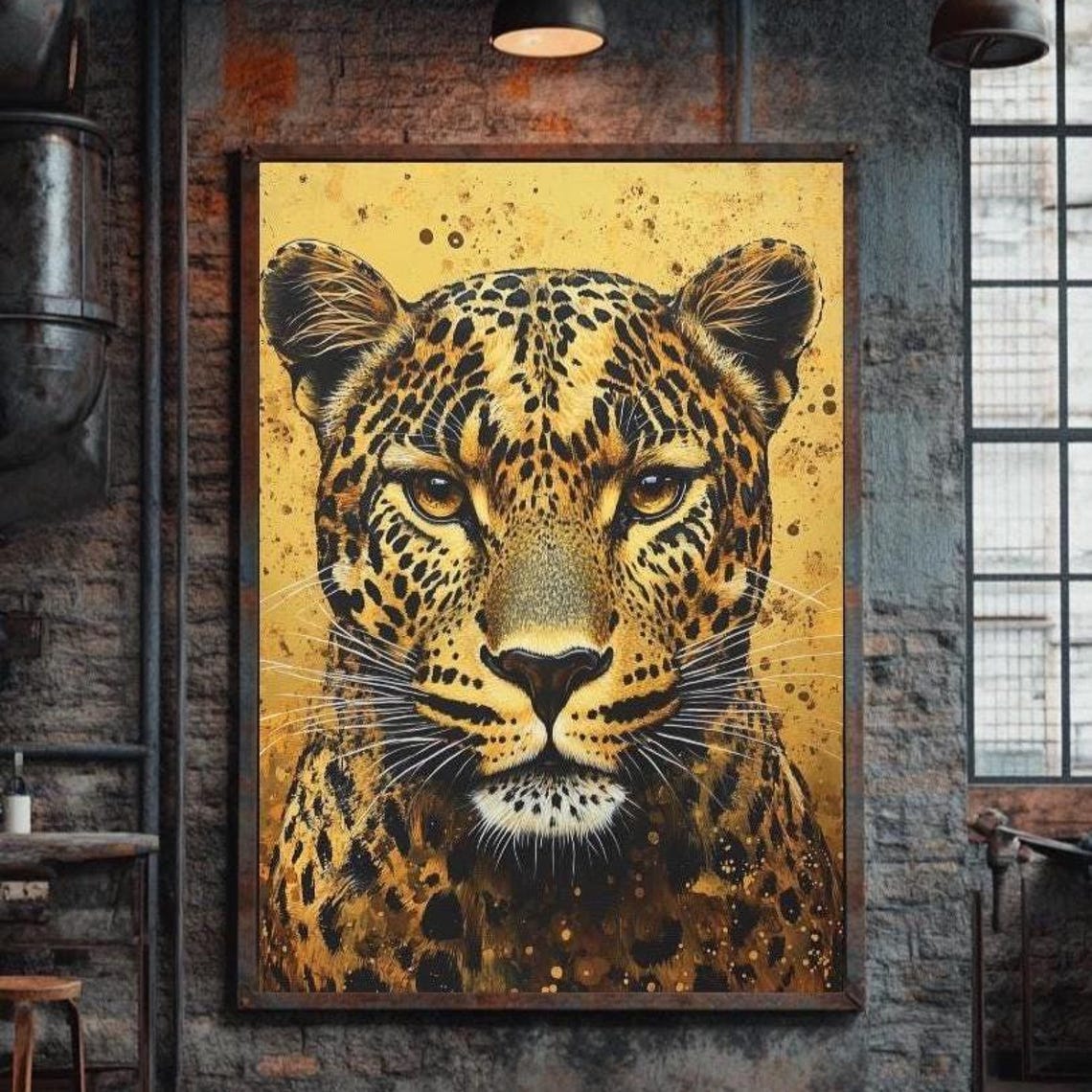 Golden Leopard Regal Portrait Gold Splatter Luxury Safari Poster