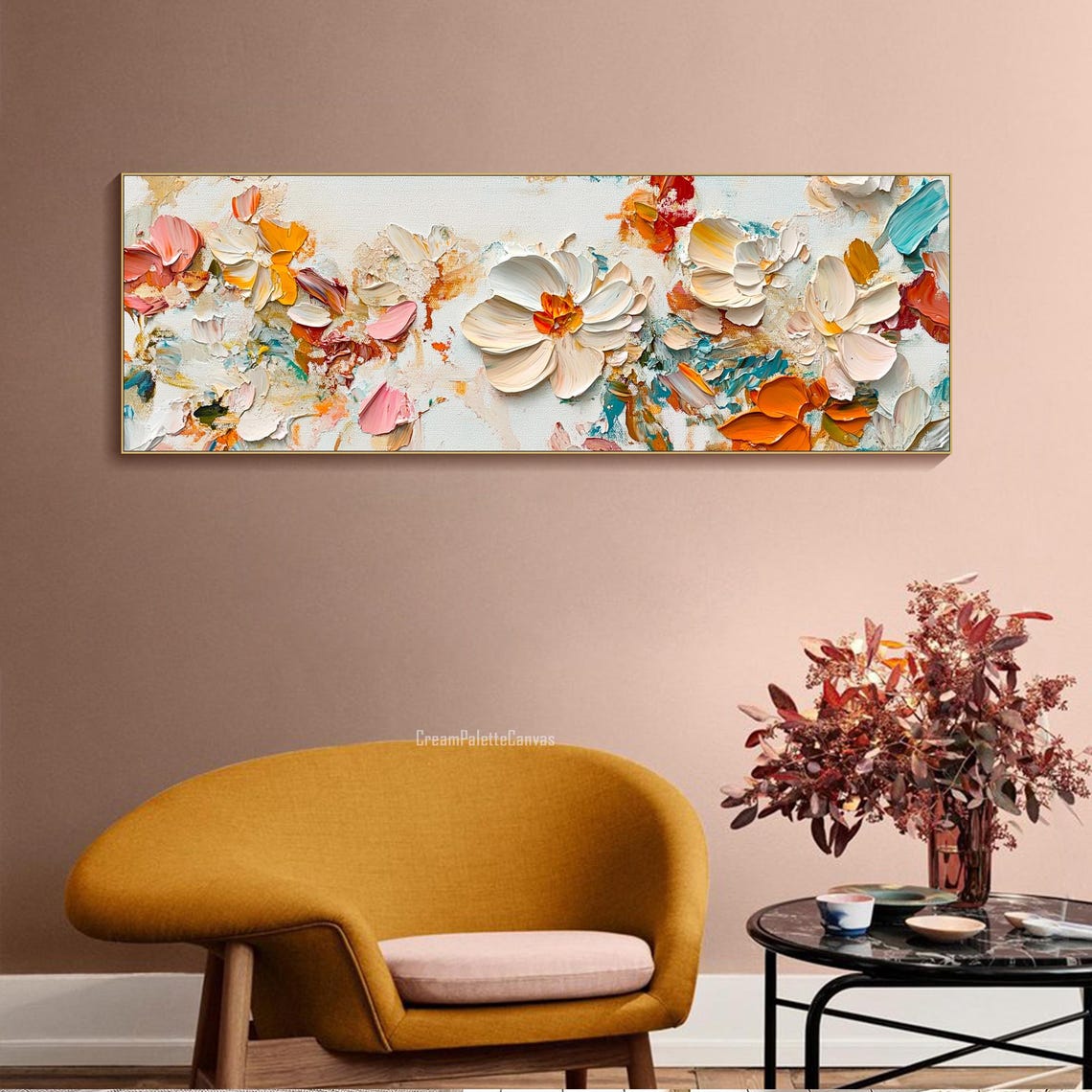 Panoramic 3D Textured Floral Impasto White Blossom Modern Decor Poster - Image 3