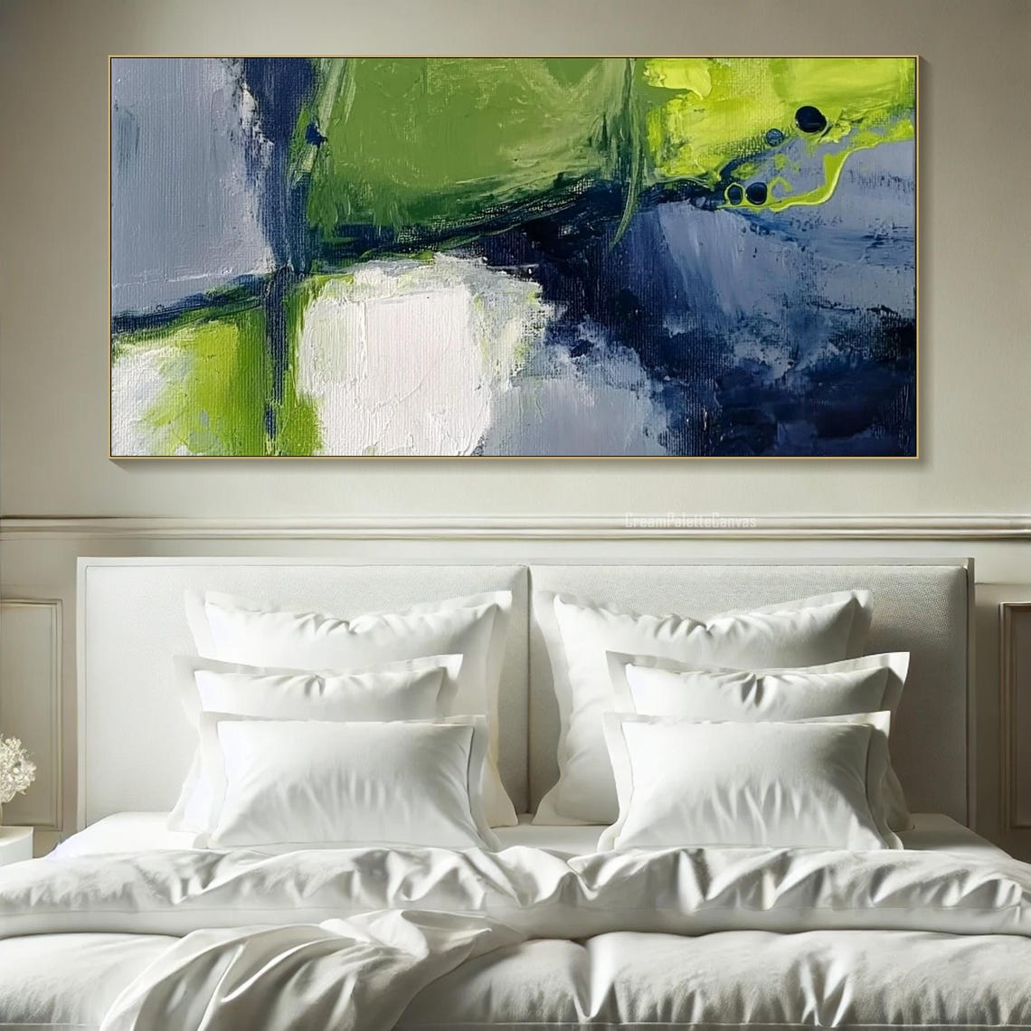 Green Navy Abstract Blocks Textured Oil Painting Modern Wall Art - Image 2