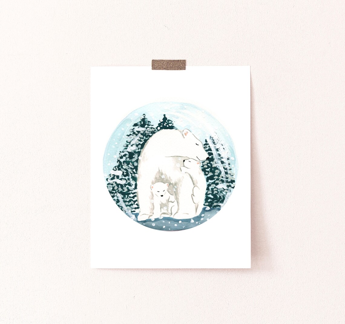 Polar Bear Family Christmas Winter Art Print - Image 4