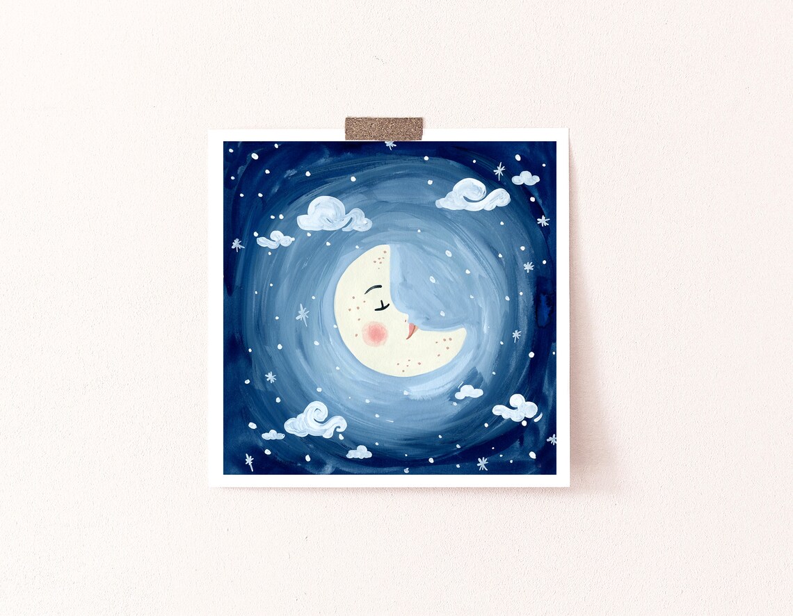 Sleeping Moon Night Sky Nursery Art Print - Image 2