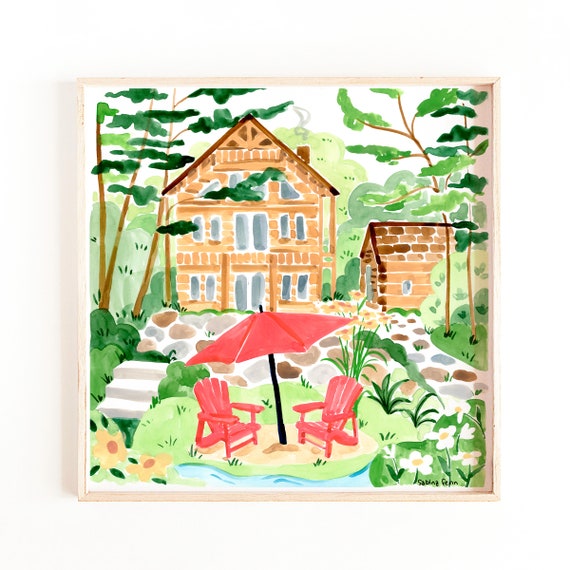 Canadian Cottage Print, Muskoka Chalet Flowers Art Print