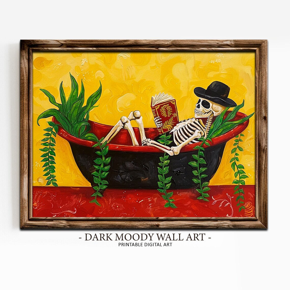Skeleton In Bathtub, Dia De Muertos Folk Art Print