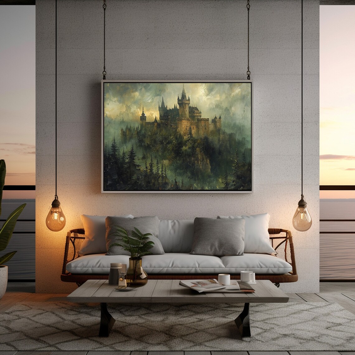Gothic Castle Painting, Dark Moody Landscape Art Print - Image 2