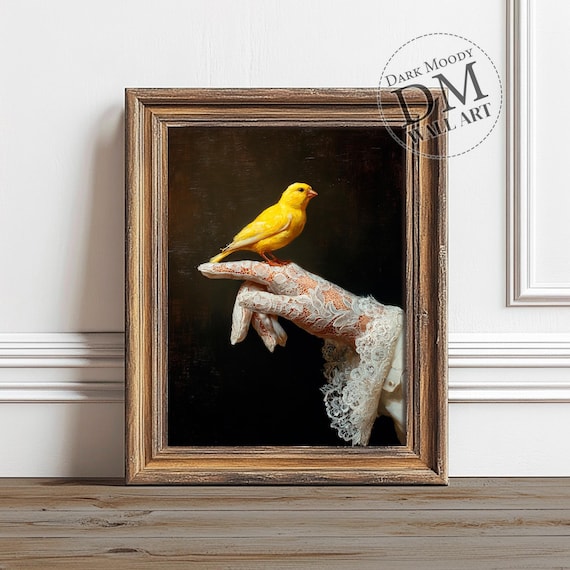 Yellow Bird Wall Art Gothic Hand Symbolic Print