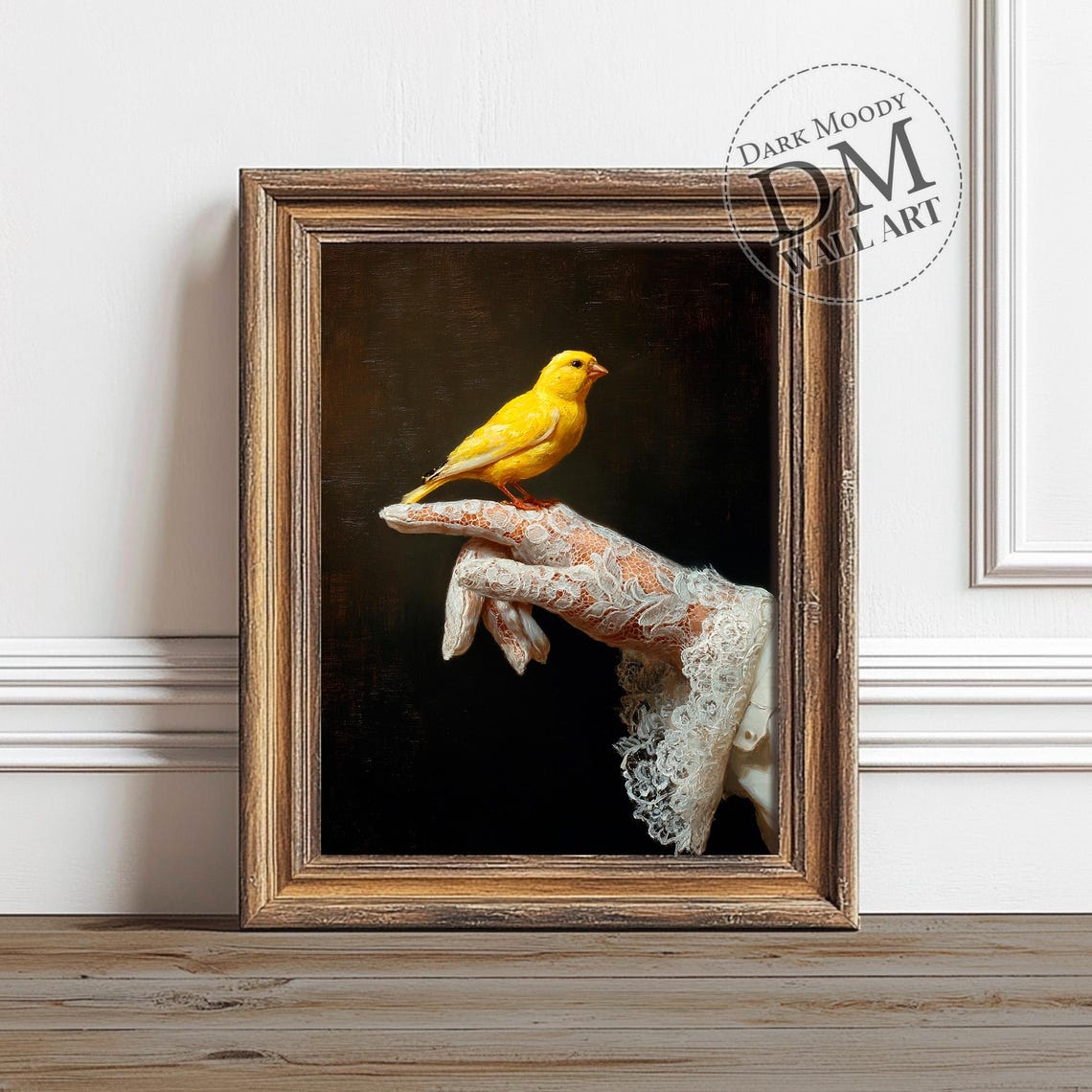 Yellow Bird Wall Art Gothic Hand Symbolic Print