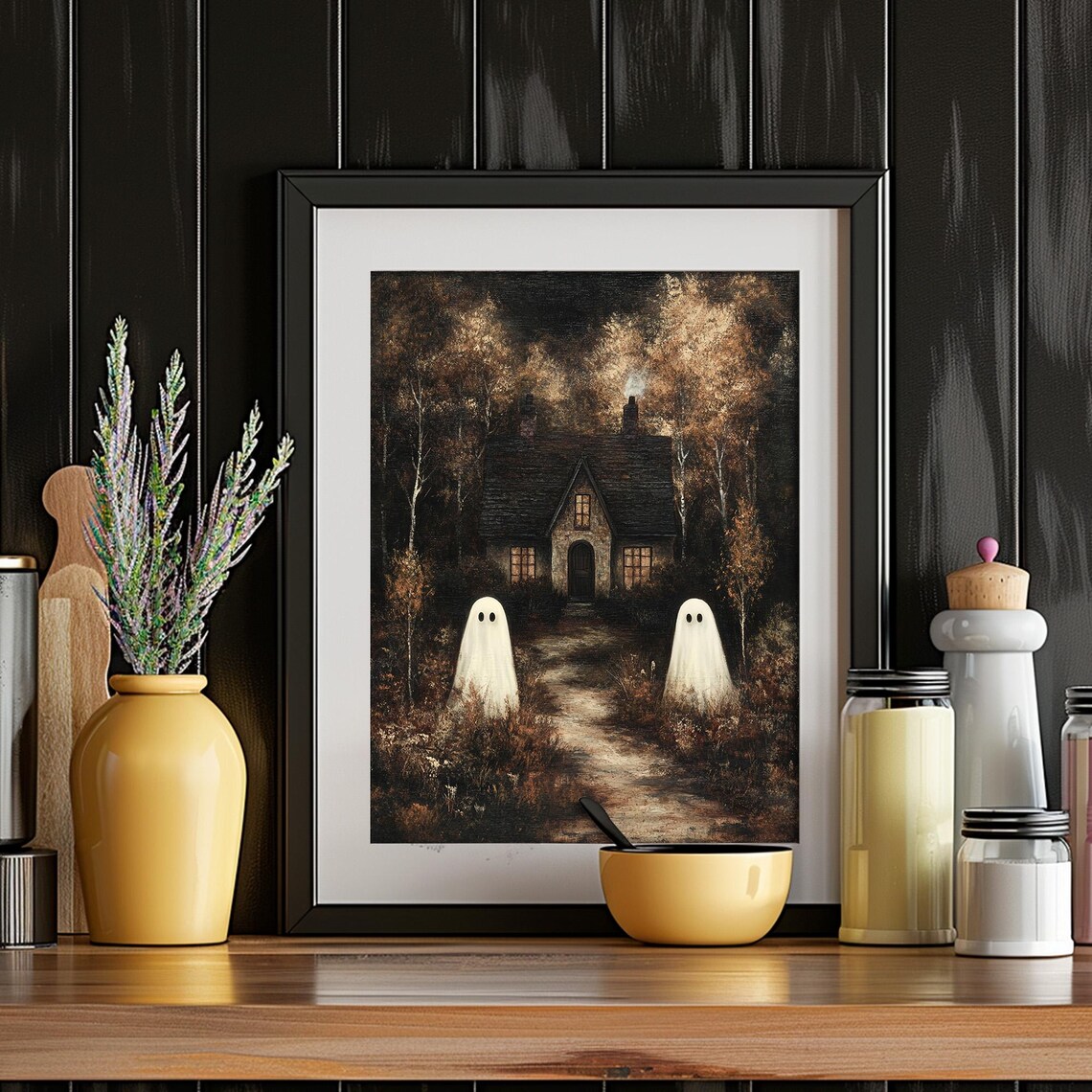 Dark Cottage With Ghosts, Vintage Halloween Art Print - Image 5