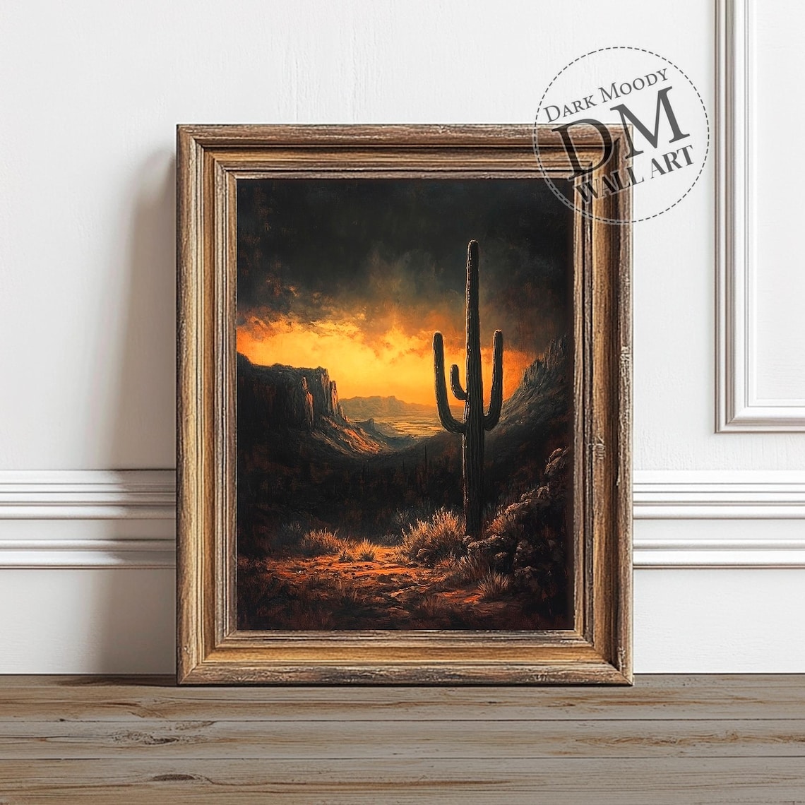 Southwest Saguaro Cactus Art Print, Moody Landscape