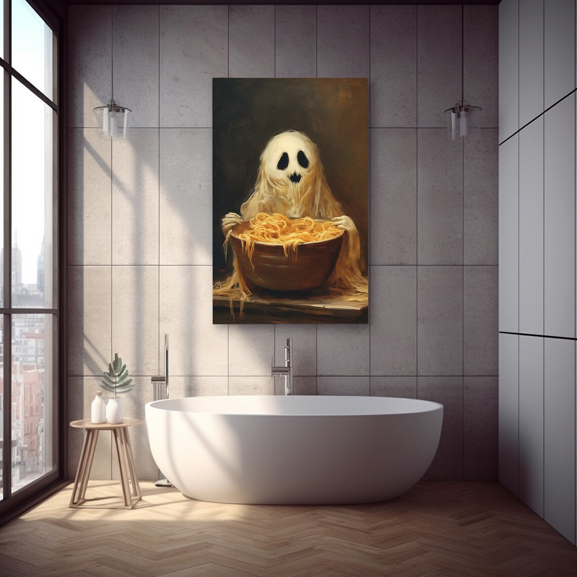 Cute Ghost Eating Spaghetti Art Print, Gothic Halloween - Image 5