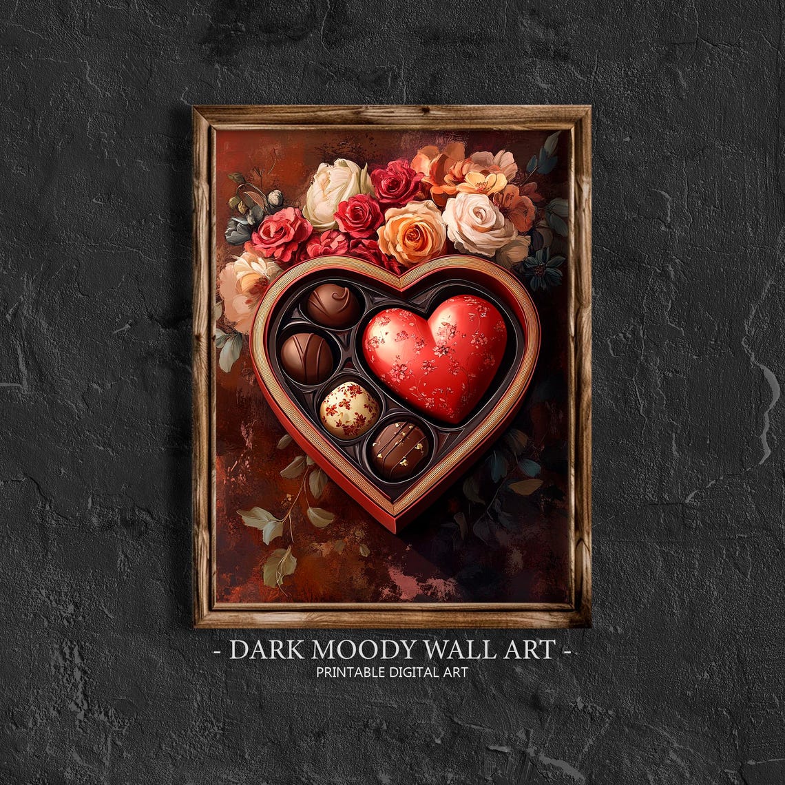 Heart Shaped Chocolate Box With Roses Vintage Valentines Day Wall Art