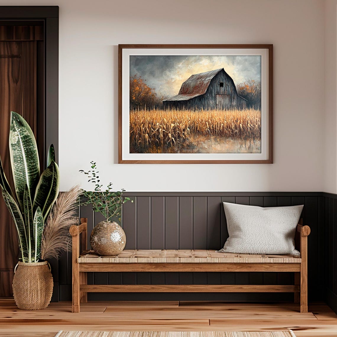 Old Weathered Barn in Wheat Field Under Stormy Sky Rustic Farm Poster - Image 2