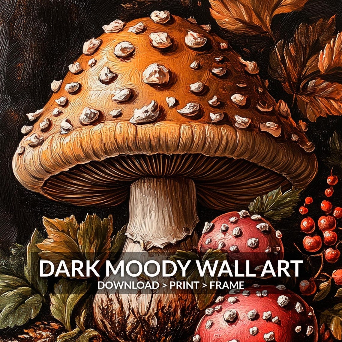 Fly Agaric Mushroom Dark Autumn Forest Botanical Art Scene Poster - Image 6