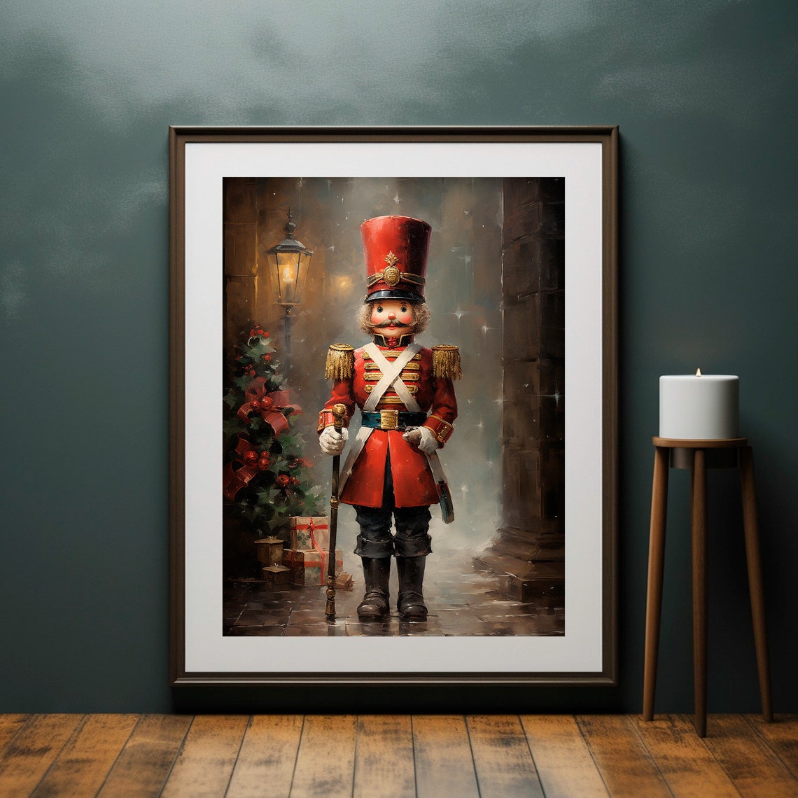 Vintage Nutcracker Snowy Street Lamp Christmas Tree Gifts Art Print - Image 4