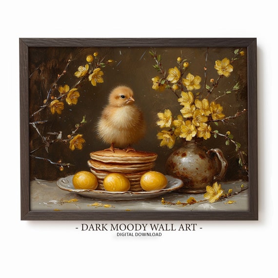 Easter Chick Prints Spring Wall Art Dark Academia Decor Moody Watercolor Painting