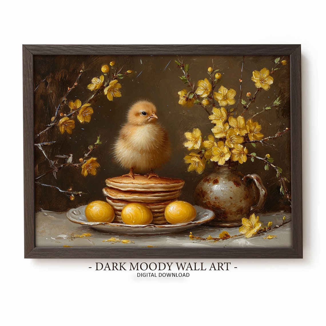 Easter Chick Prints Spring Wall Art Dark Academia Decor Moody Watercolor Painting
