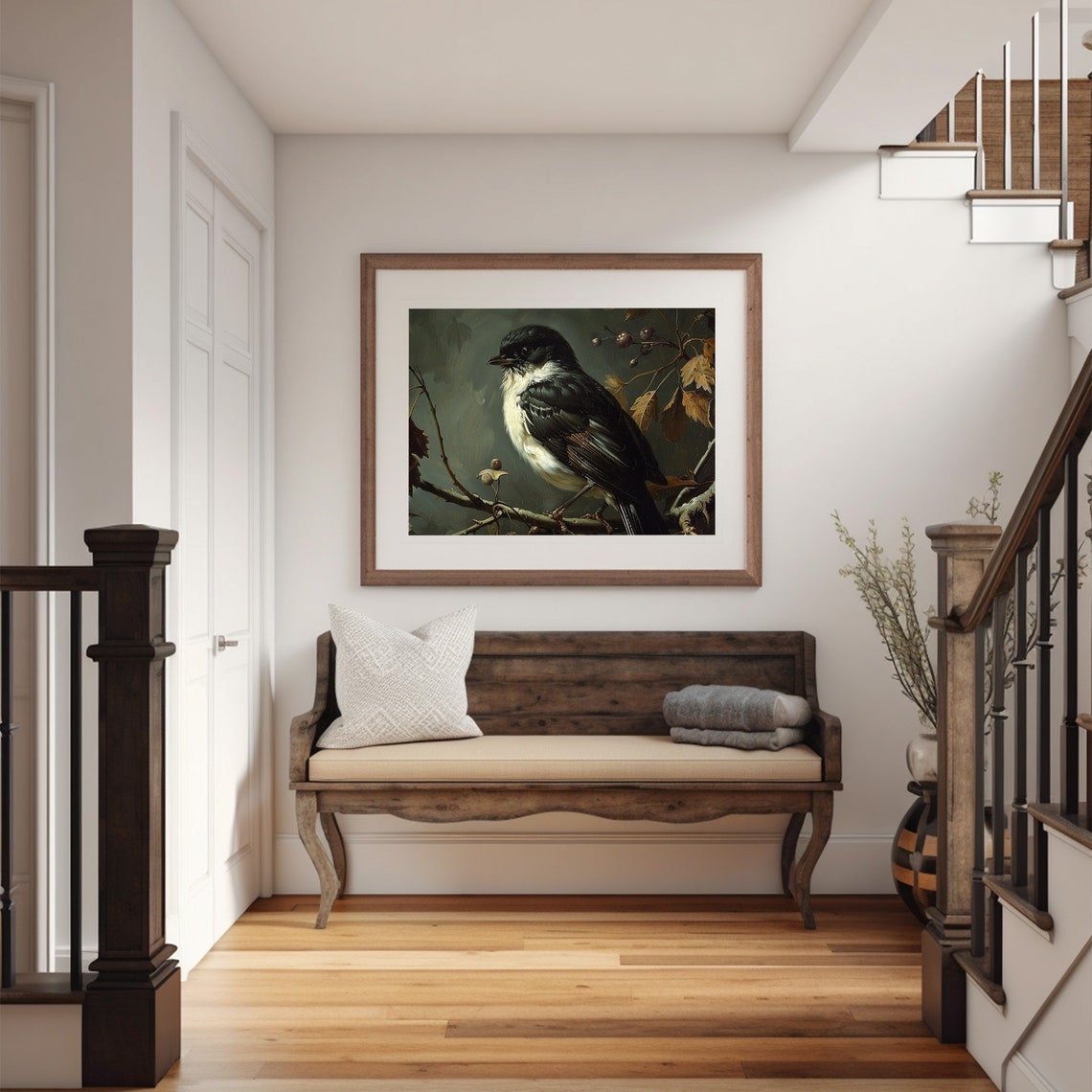 Dark Sparrow Painting Moody Rustic Bird Print Animal Art Black Background Art - Image 5