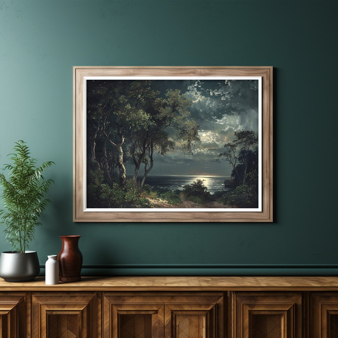 Full Moon Moonlight Landscape Art Print, Moody - Image 6